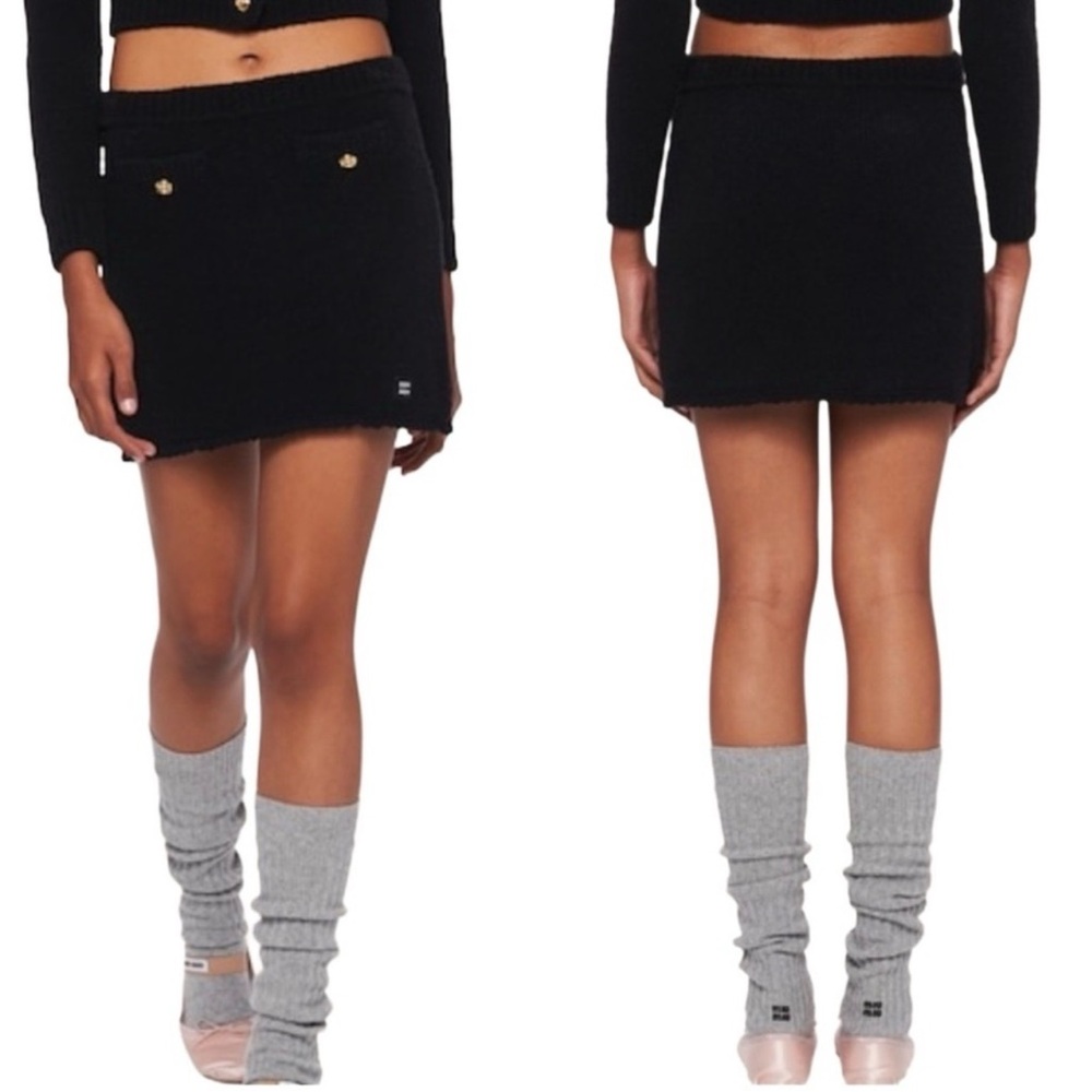 Miu Miu Bouclé Wool Mini Skirt Black Stretch Made in Italy IT 36 XS - Picture 3 of 17
